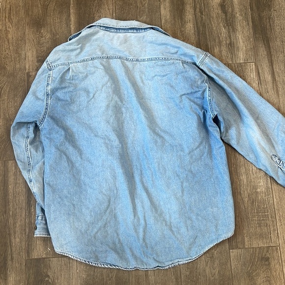 Vintage Led Zeppelin Denim Shirt with Red Plaid Flannel Lining - Picture 4 of 5